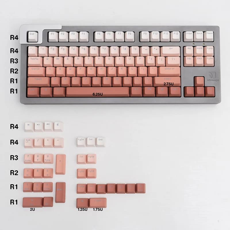 Copritasti Rouge Blush Carattere trasparente Materiale PBT OEM Sublimazione della tintura 134 tasti Profilo Cherry per copritasti tastiera meccanica