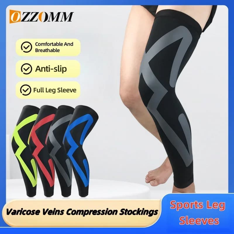Ginocchiere lunghe con manica a compressione per gamba intera, calze a compressione antiscivolo per vene varicose, maniche sportive per gambe per uomo donna