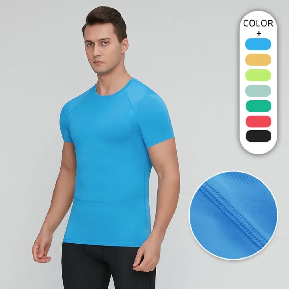 Men's fitness training t-shirt, outdoor basketball, sports, fast drying elastic compression, body modeling suit, abdomen