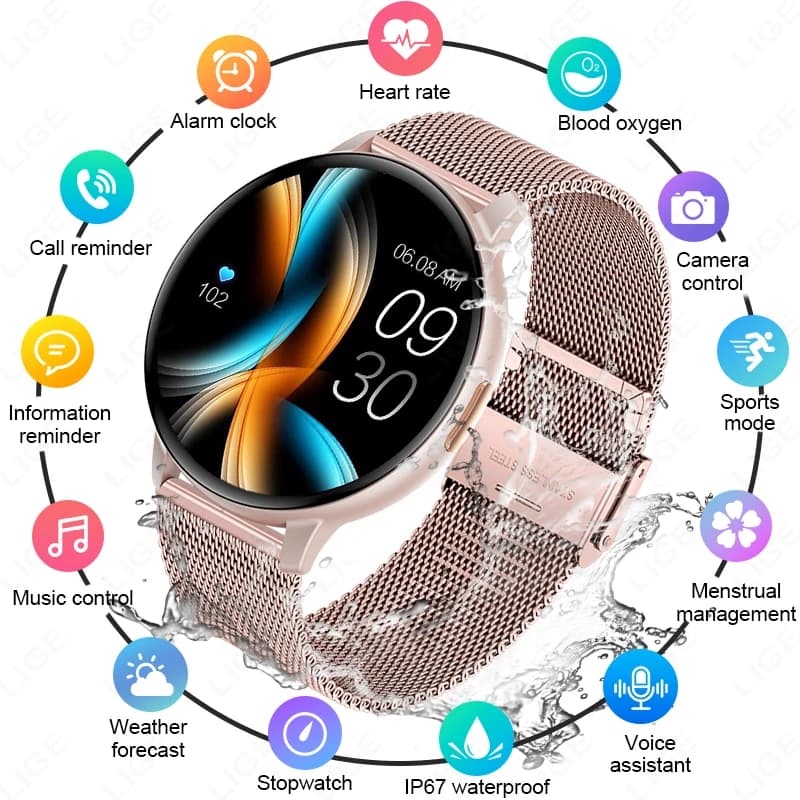 LIGE Smartwatch per Android iOS, Regalo per Donne e Uomini, Orologio Sportivo Fitness con Monitoraggio della Frequenza Cardiaca, Impermeabile, Nuovo