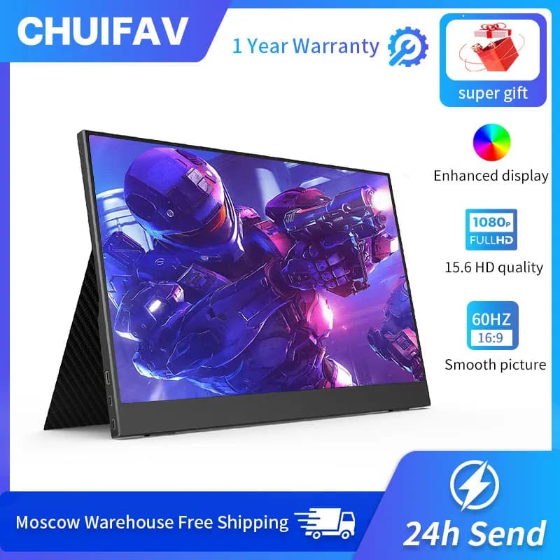 CHUIFAV Monitor portatile da 15,6 pollici per notebook, laptop, PC, Nintendo Switch 2, PS4, Xbox Series S, Steam Deck, accessori da gioco