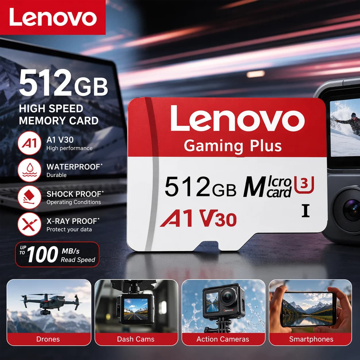 Lenovo High-Speed Micro TF SD Card Support 4K V60 U3 TF Flash SD Cards For DJI Drone Camera Monitoring Extreme Pro Memory Card