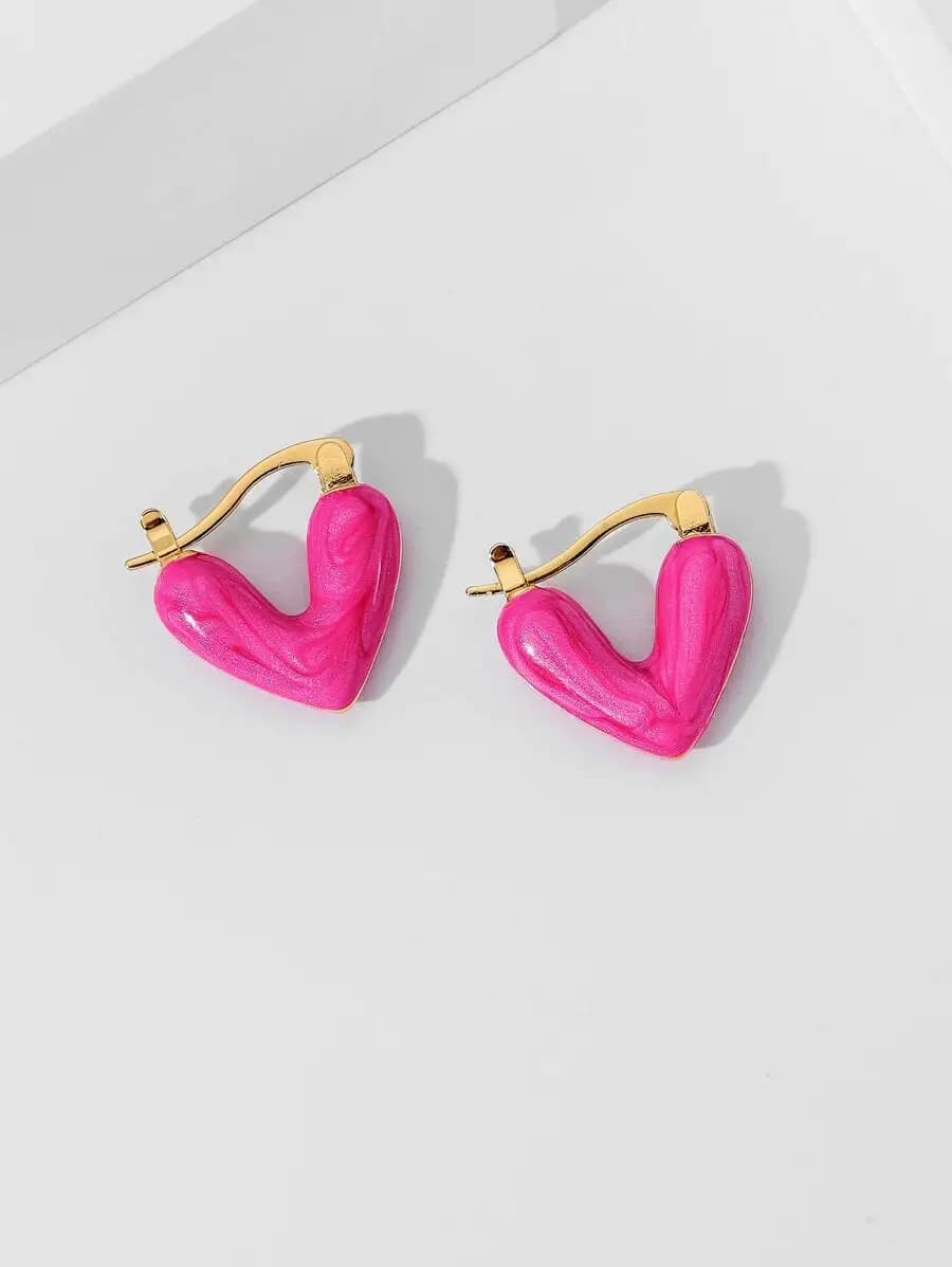 Heart Shape Hoop Earrings For Women Fashion Pink Resin Jewelry Gift