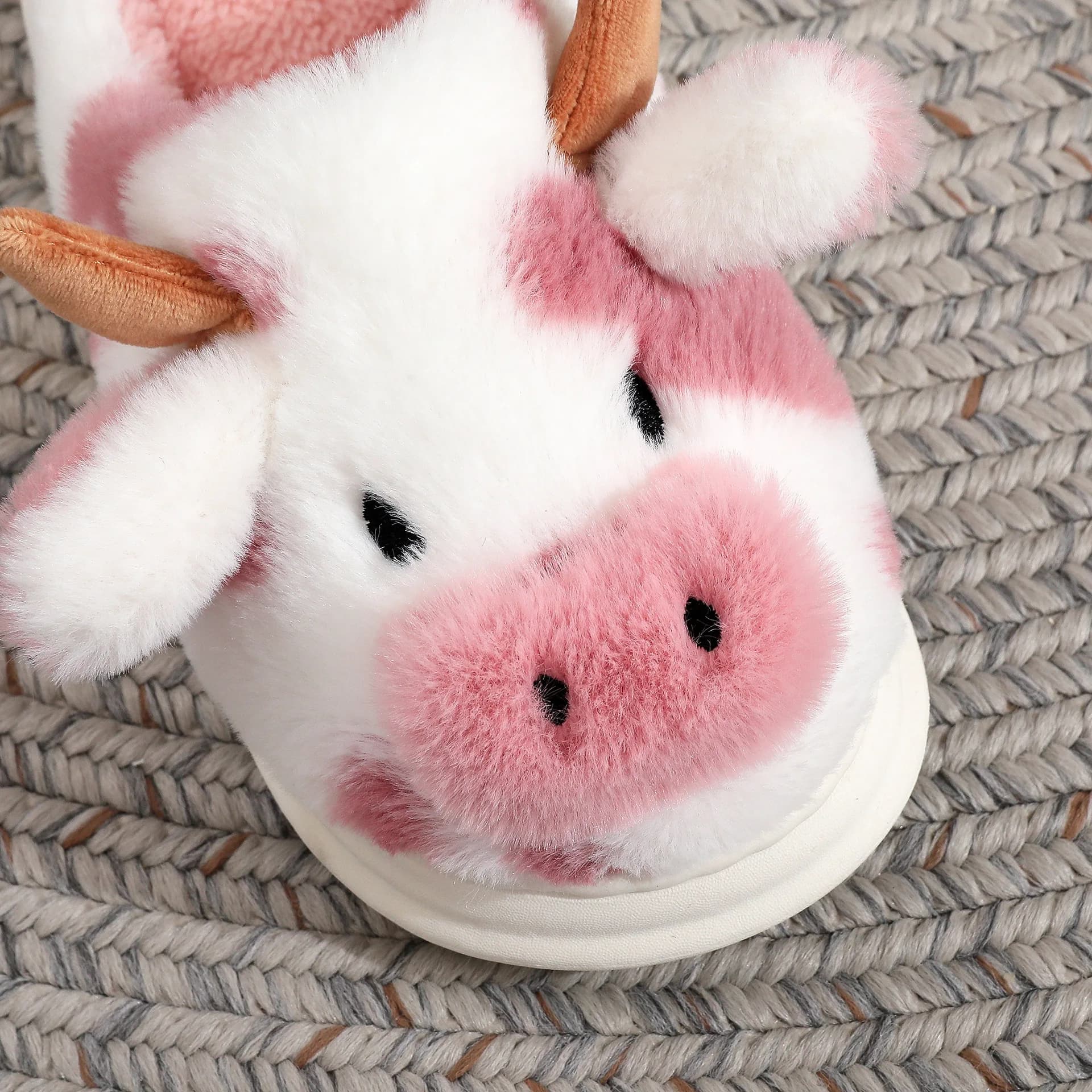 Cute Cow Cartoon Home Cotton Slippers Non Slip Plush Warm Winter Couple Slippers Bedroom Floor Shoes for Women