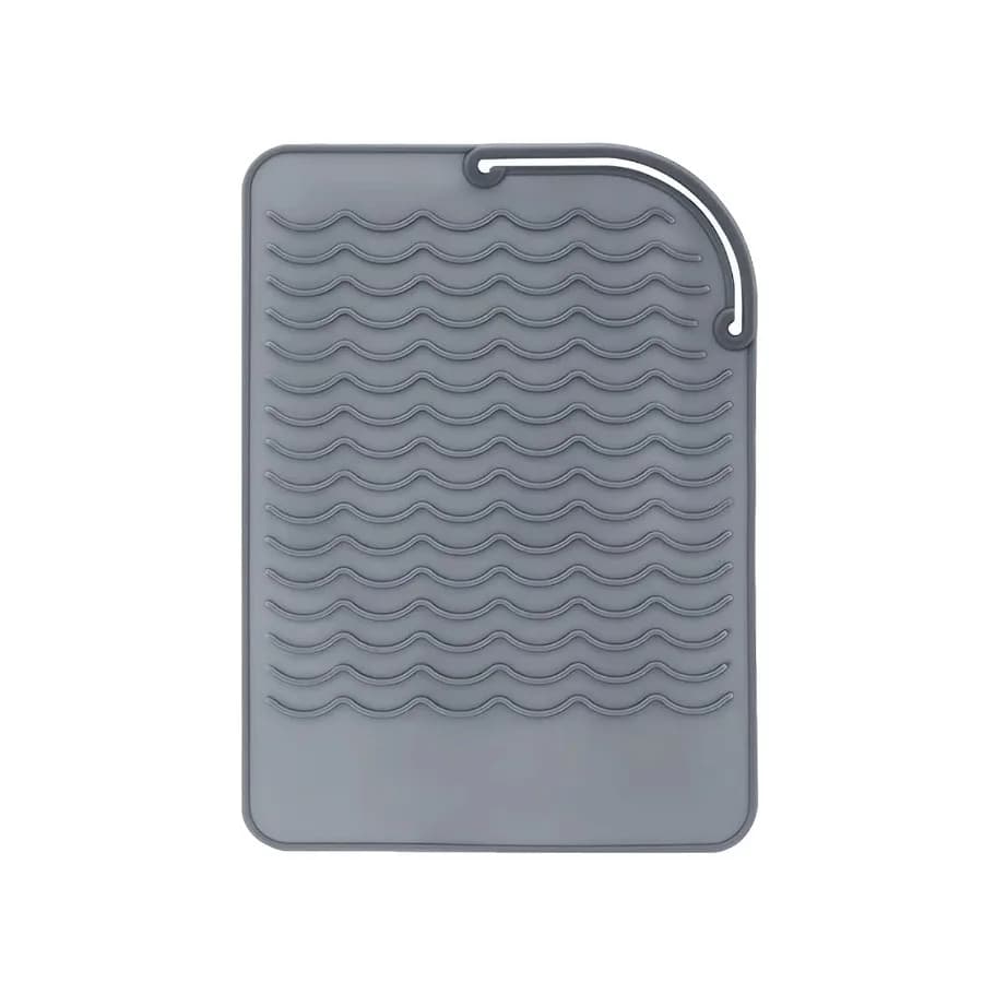 Tappetino Resistente al Calore per Ferro Arricciacapelli, Piastra e Strumenti per lo Styling dei Capelli 23x16cm in Silicone Alimentare, Grigio 1pz