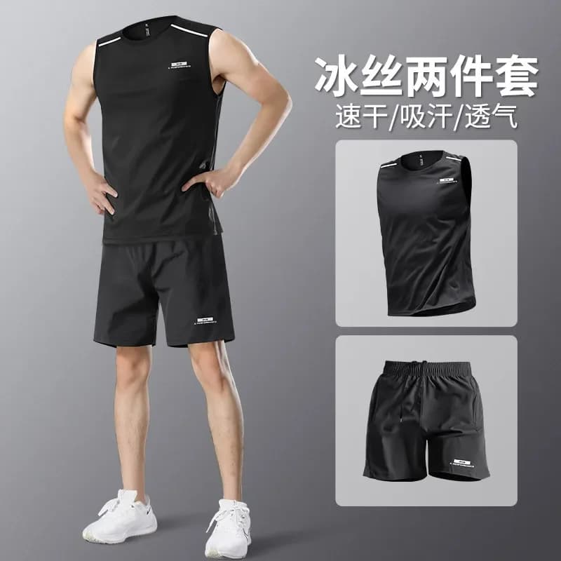 Summer sports outfit for men fitness clothes for running sleeveless T-shirt quick-drying vest training shorts basketball suit