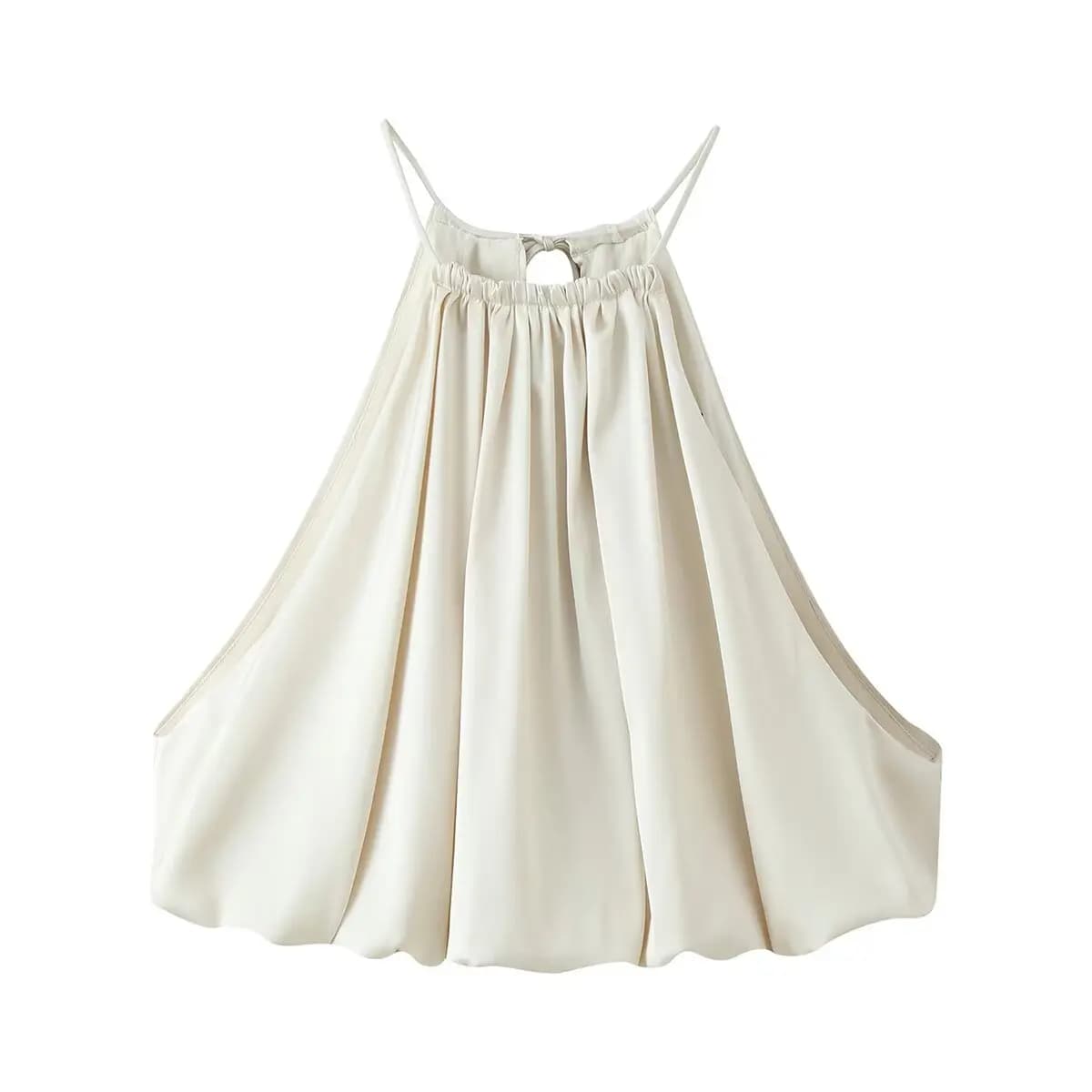 Top Corto Estivo da Donna 2026 Sexy e Trendy con Scollo all'Americana, Pieghe e Spalline, in Raso Morbido, Senza Maniche, con Laccetti, Stile Gilet/Blusa