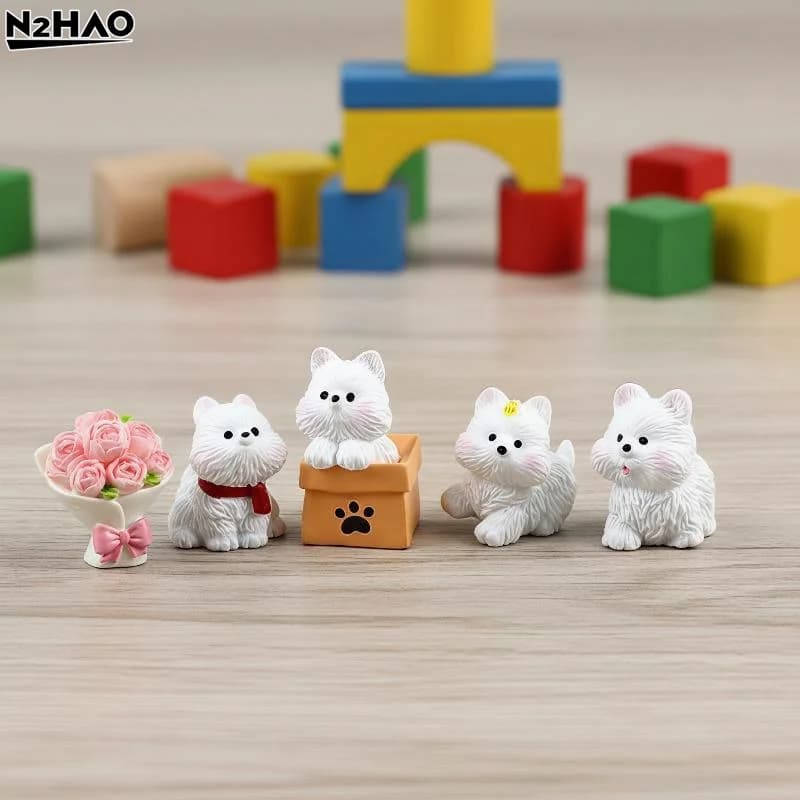 4/5/6Pcs Waterproof & Low Cute Scarf West Highlands Puppy Resin Dogs Miniature Figurines Terrarium DIY Crafts Realistic