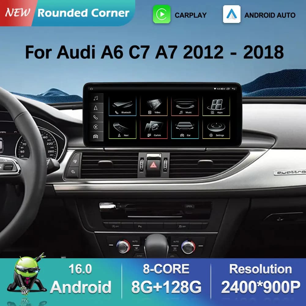 Schermo QLED Android 16 per Audi A6 C7 A7 2012 - 2018, Navigazione GPS BT, WiFi, Radio Auto, Lettore Multimediale Audio, Stereo DSP BT 4G