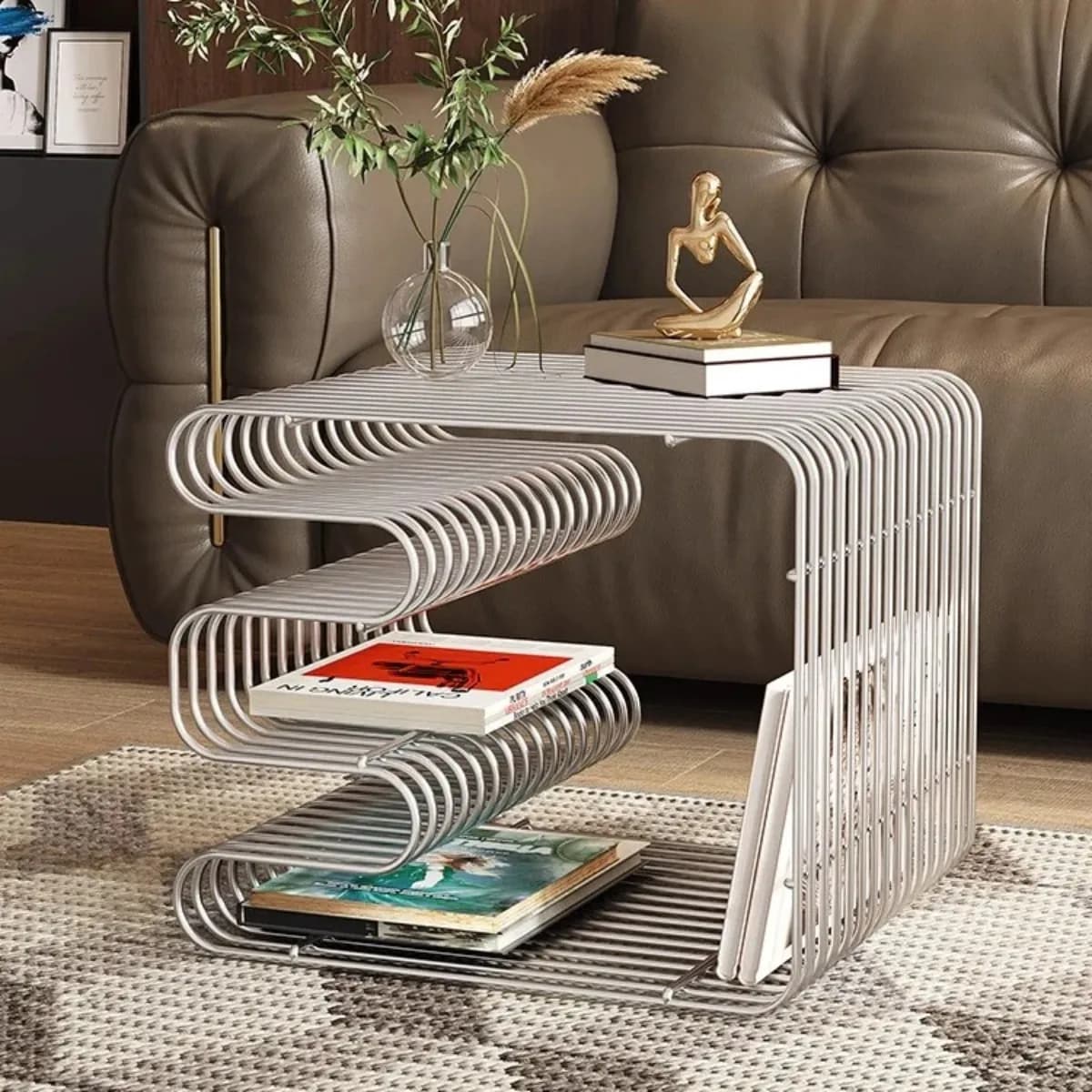 Modern Minimalist Metal Shelf - Versatile Wall/Floor Organizer for Coffee Table, Sofa Side, or Bedside Storage
