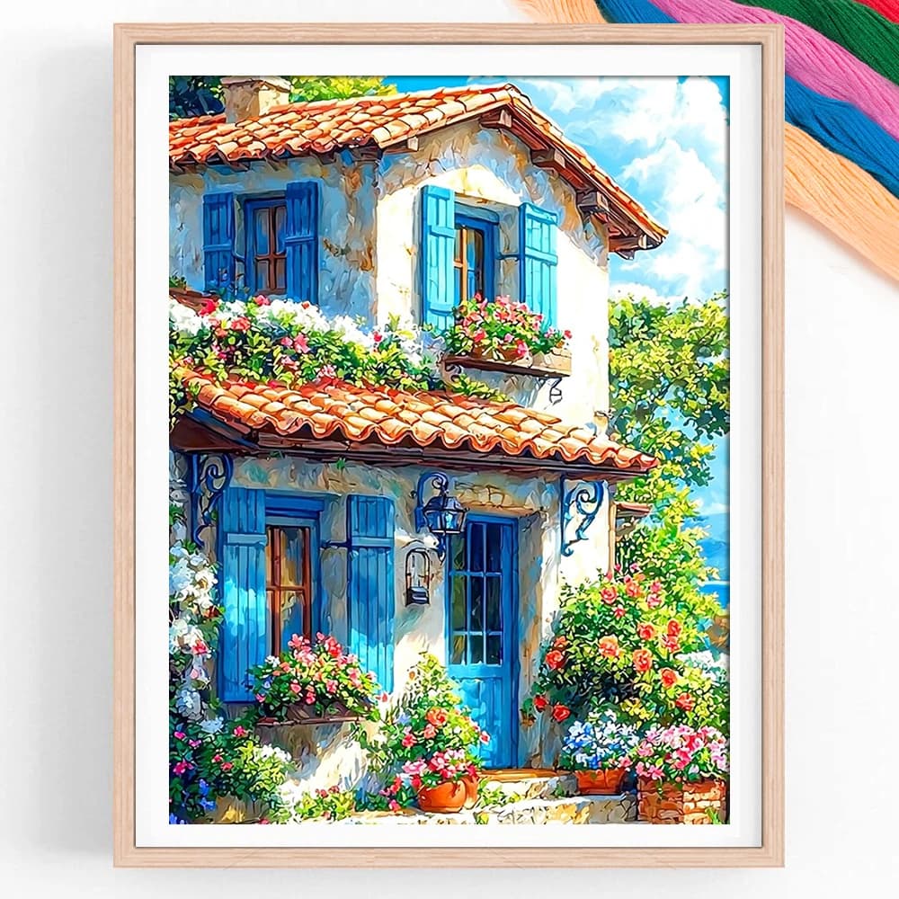 Flower House Landscape Cross Stitch Kit 11CT Count Print Canvas Needlework Embroidery DIY Handmade Family Friends Gift