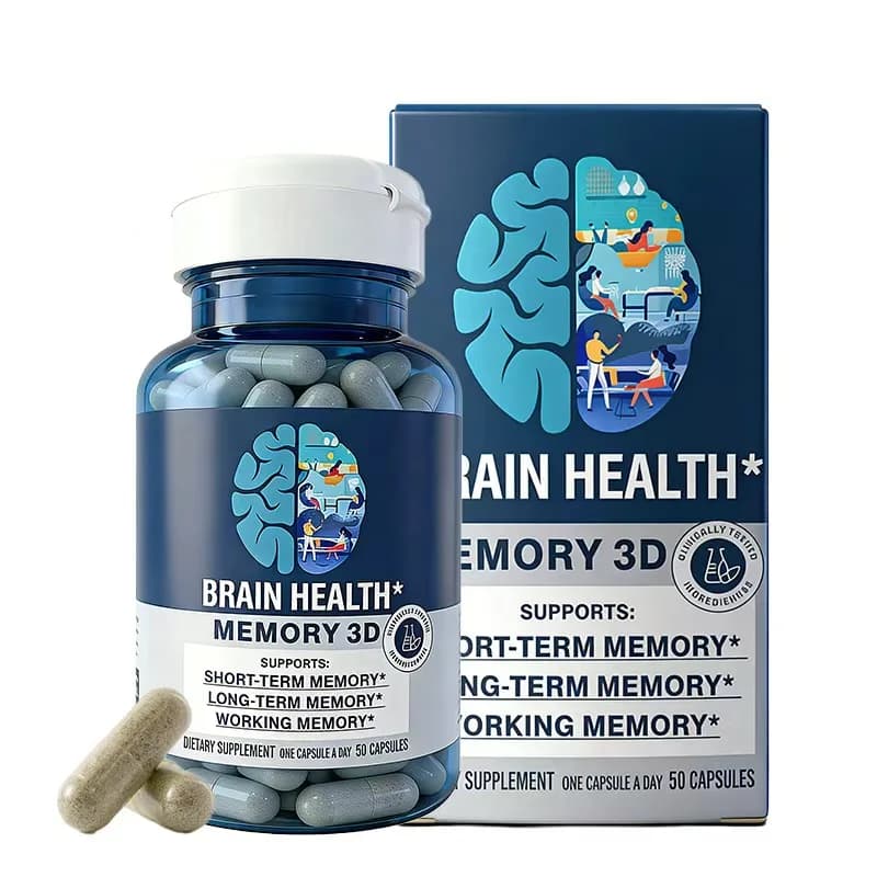 Memory 3D Brain Supplements for Memory and Focus, Vitamin B12 & B6, Folic Acid, 50 Count Capsules