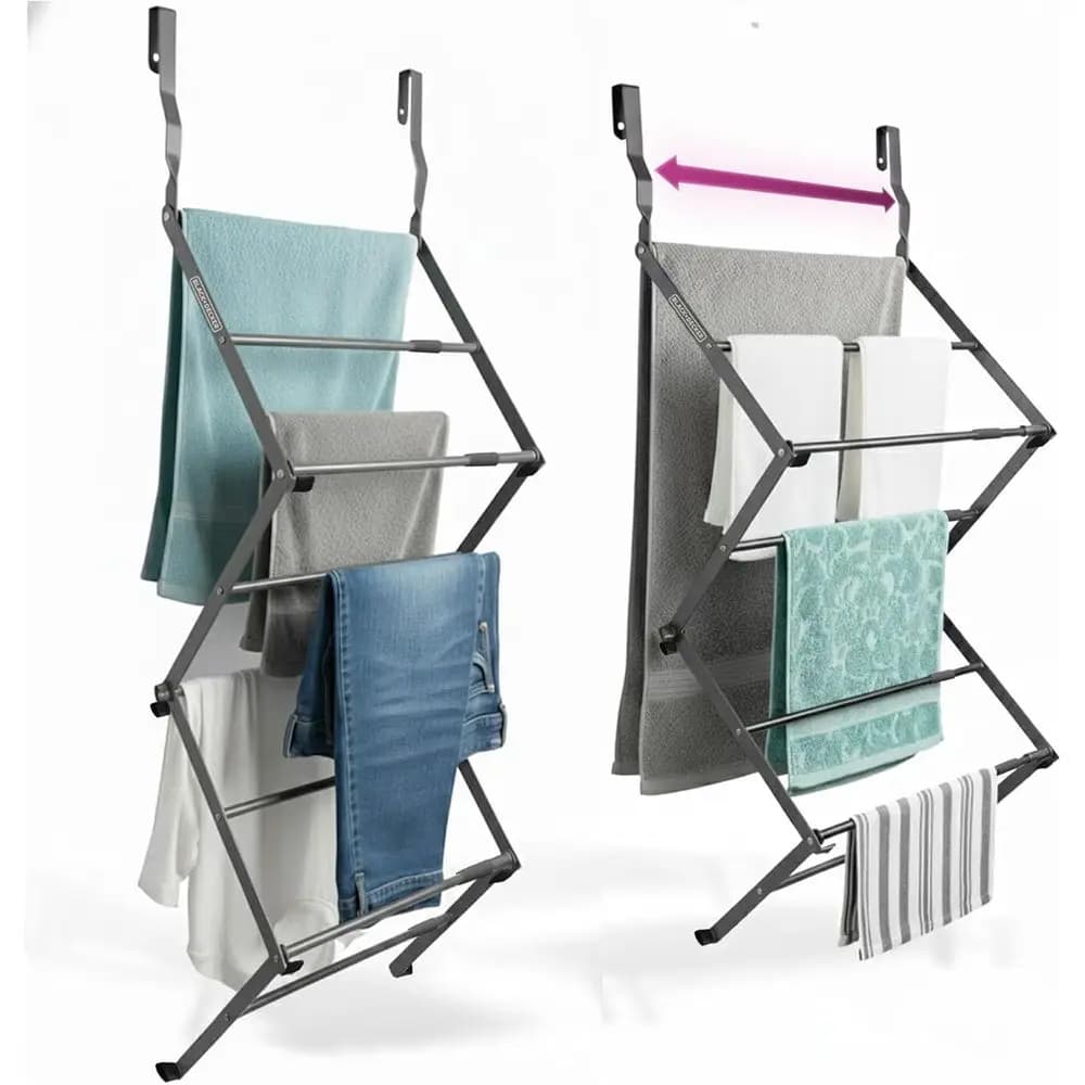 Over The Door Expandable Drying Rack, Clothes Organizer, Towel Hanger, Laundry, Collapsible, Gray