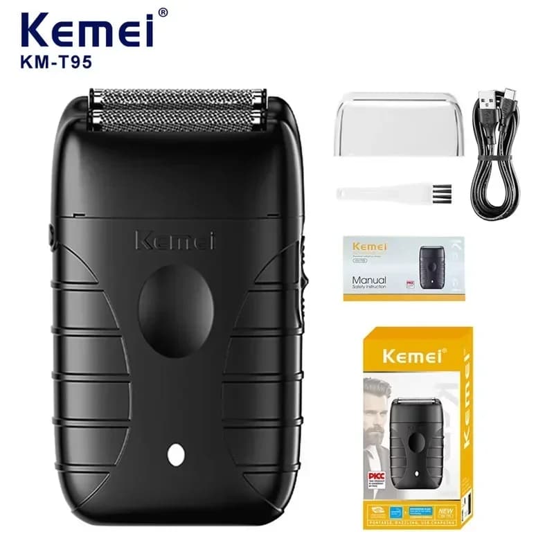 Kemei KM-T95 Electric Shaver with Black USB Charging for Men Dual Blade Razor Trimmer Shaving Machine