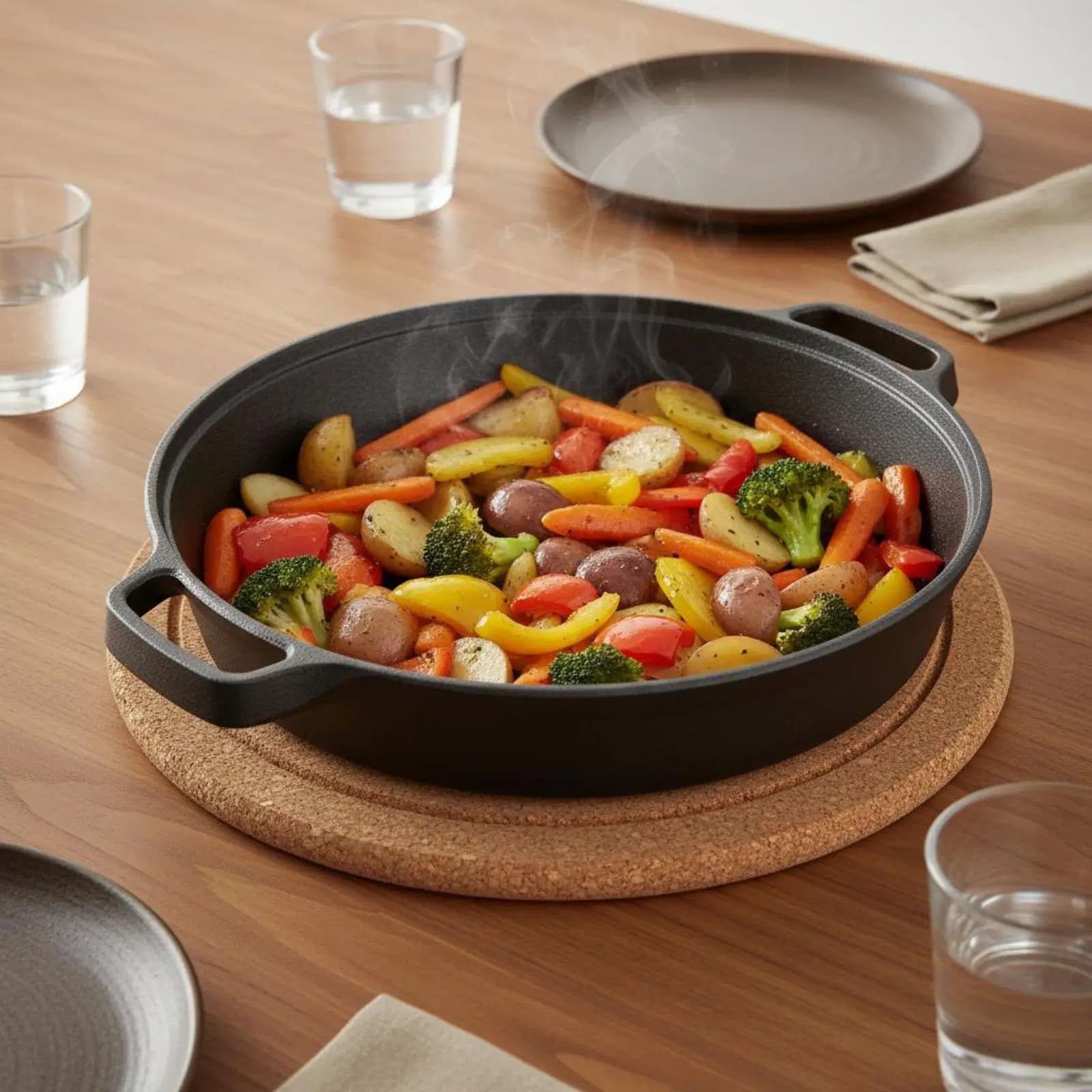 Durable Cast Iron Skillet Pan 30cm Heat Retaining Fry Pan for Steak Pancakes Stir Fry Roasting Kitchen and Home Cooking