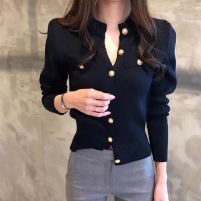 Autunno manica lunga moda donna cardigan maglione cappotto lavorato a maglia corto casual monopetto coreano slim chic top da donna 7845