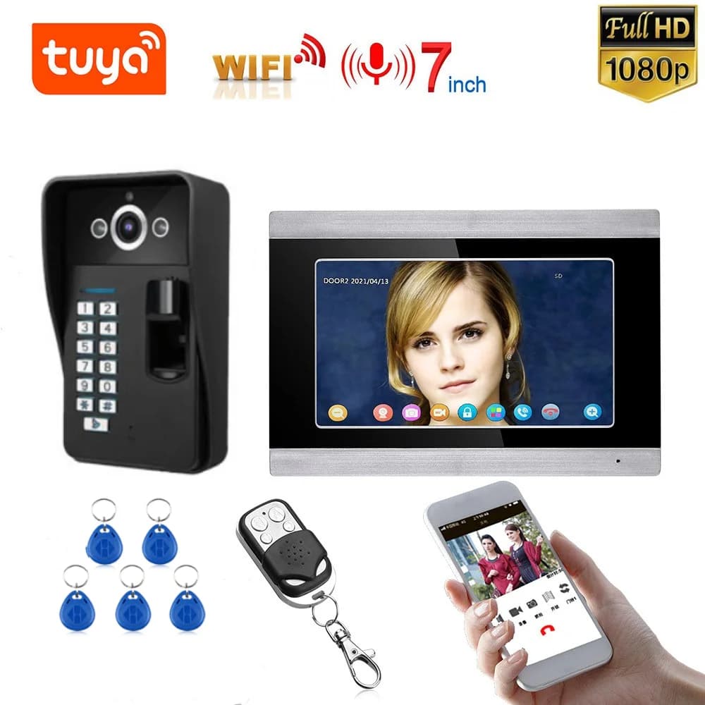 MOUNTAINONE 7 pollici 1/2 monitor Wifi Wireless Fingerprint RFID videocitofono campanello citofono con telecamera cablata 1080P