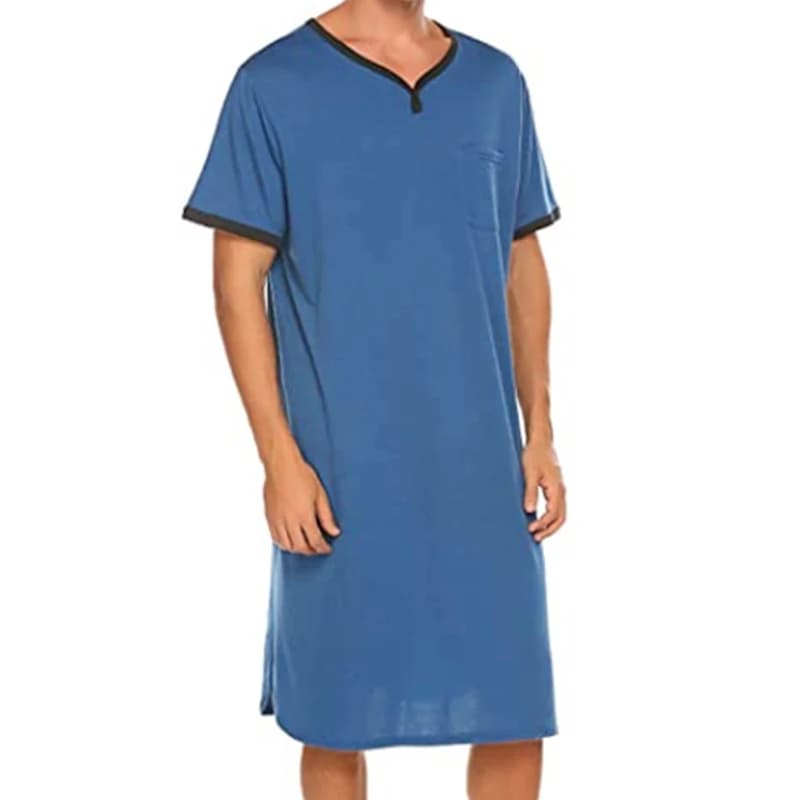 Men's Vintage Robes Short Sleeve Thin Skin Friendly Stretchy Home Bathrobe M-3XL