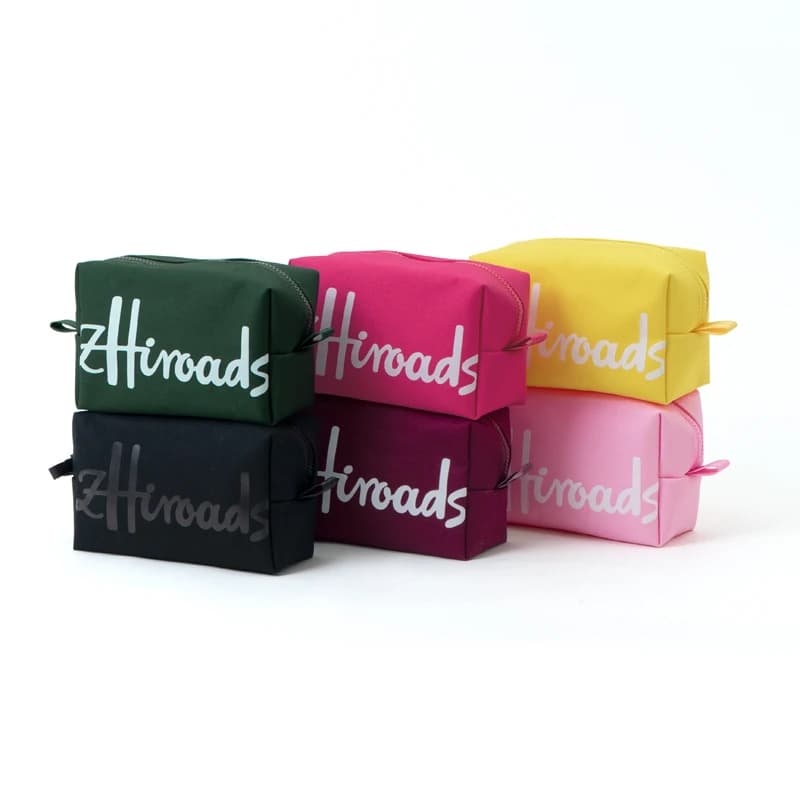 Borsa per il trucco in cotone con cerniera e logo del marchio, pochette cosmetica da donna