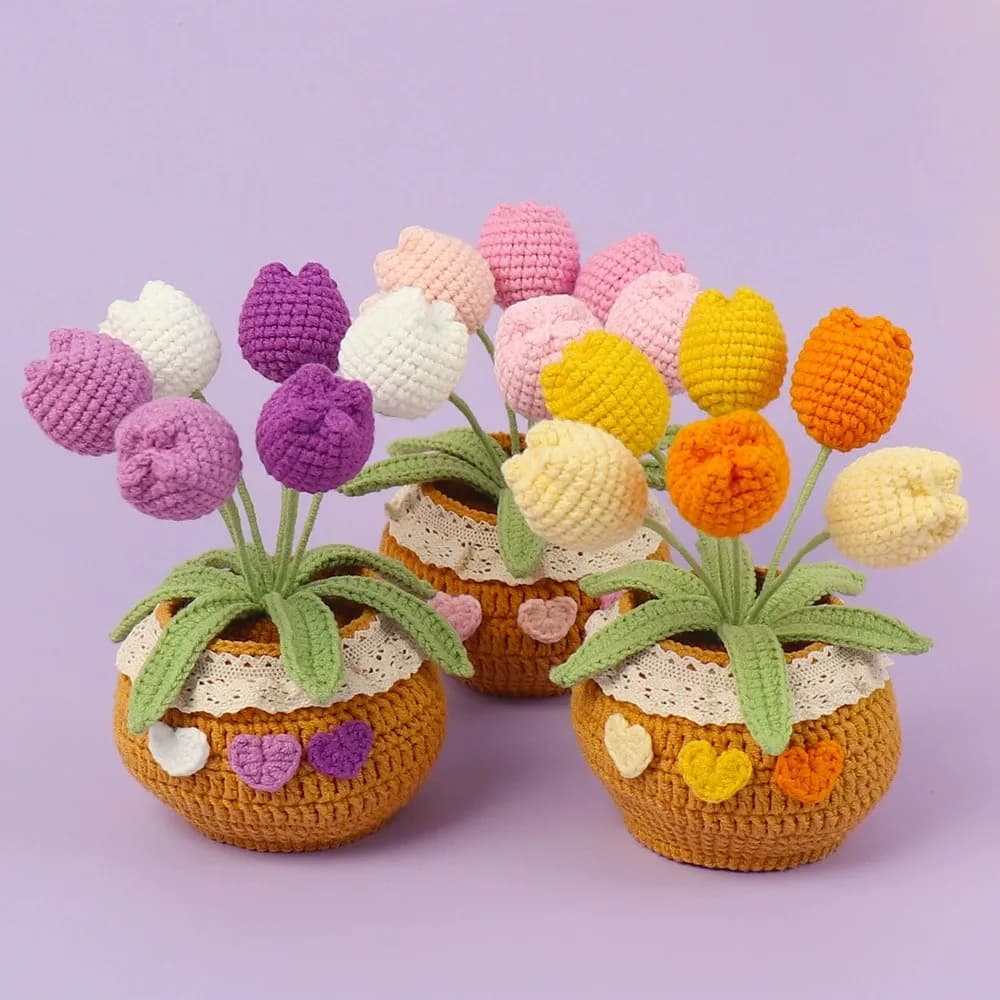 Kit per Fiori all'Uncinetto con Istruzioni, Filato, Ago, Accessori per Lavoro a Maglia, Rosa Simulata per Decorazioni da Tavola