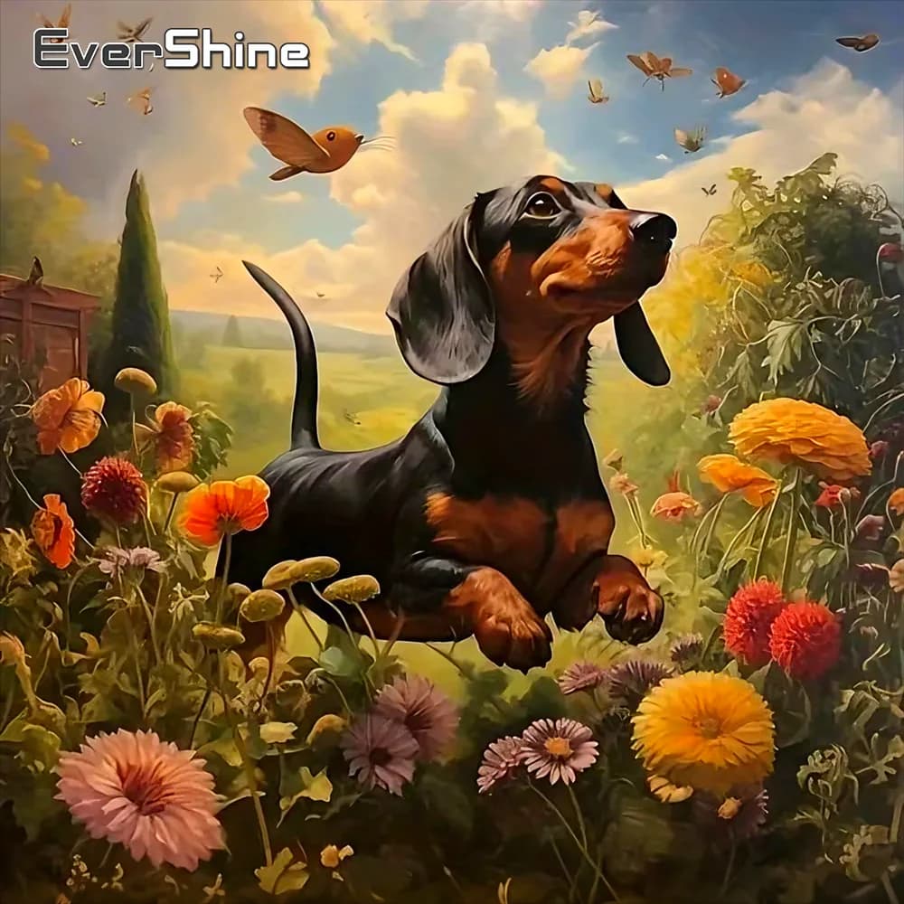 Evershine DIY Cross Stitch Kit Dog Animal Pattern Embroidery Fabric Flower 11CT Printed Canvas Needlework Special Holiday Gifts
