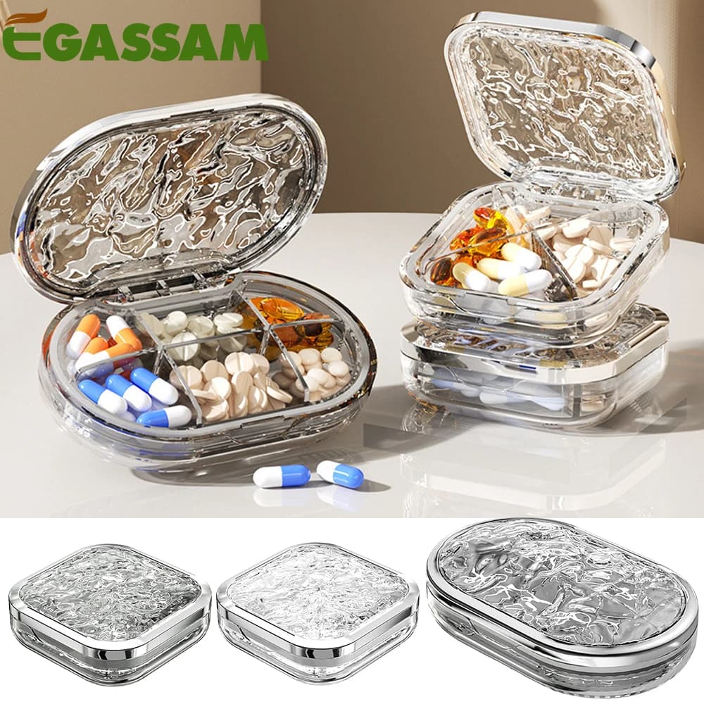 1PCS 4/6 Compartment Pill Organizer, Portable Pill Box, Travel Pill case, can accommodate a Large Amount of Vitamins,Supplements