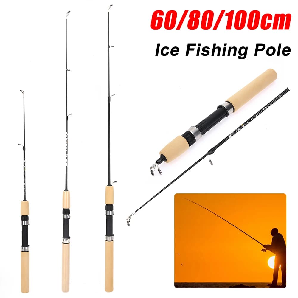 Canna da Pesca Telescopica per Pesca sul Ghiaccio 60/80/100cm, Canna Retrattile per Principianti