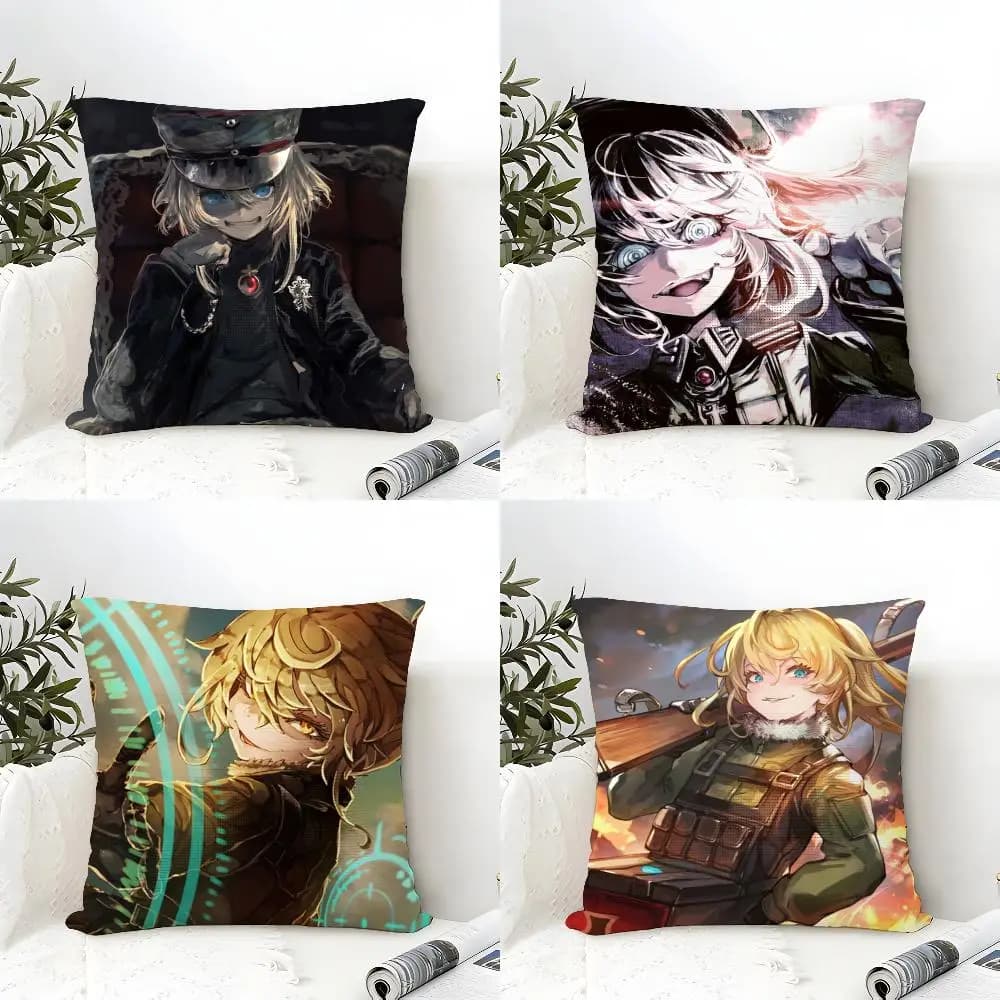 S-Saga Of T-Tanya The E-Evil Cushion Cover Eco Linen Pillow Case Double-Sided Print Breathable Durable Zipper Home Decor Gift