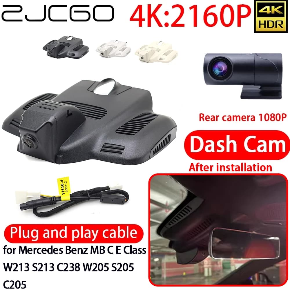 ZJCGO Dash Cam 4K DVR with Wifi, Front and Back Camera, Monitor 24h for Mercedes Benz MB Class C E W213 S213 C238 W205 S205 C205