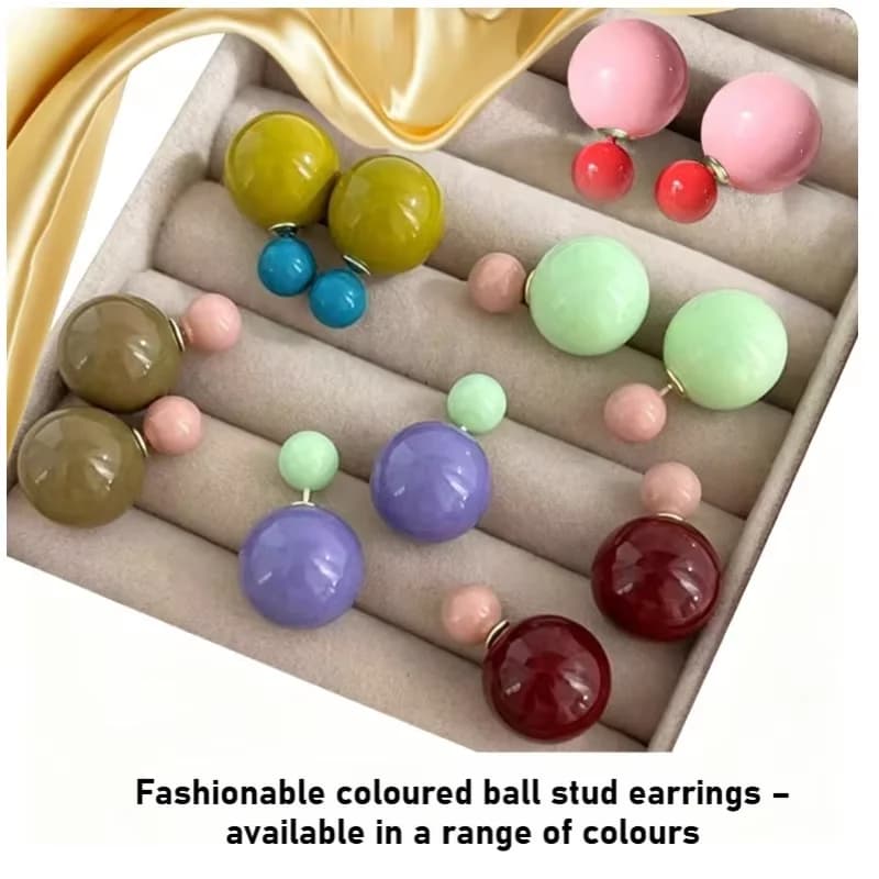 Korean niche design sense playful candy color scheme ball earrings a two wear women
