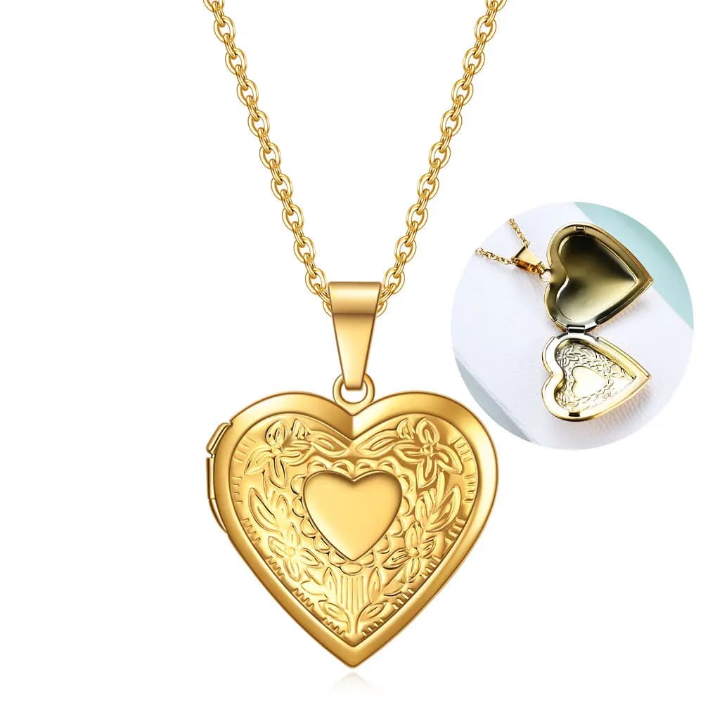 Collana con medaglione a cuore iniziale personalizzato - 26 lettere opzionali, ciondolo portafoto apribile in lega d'oro per l'uso quotidiano e regali