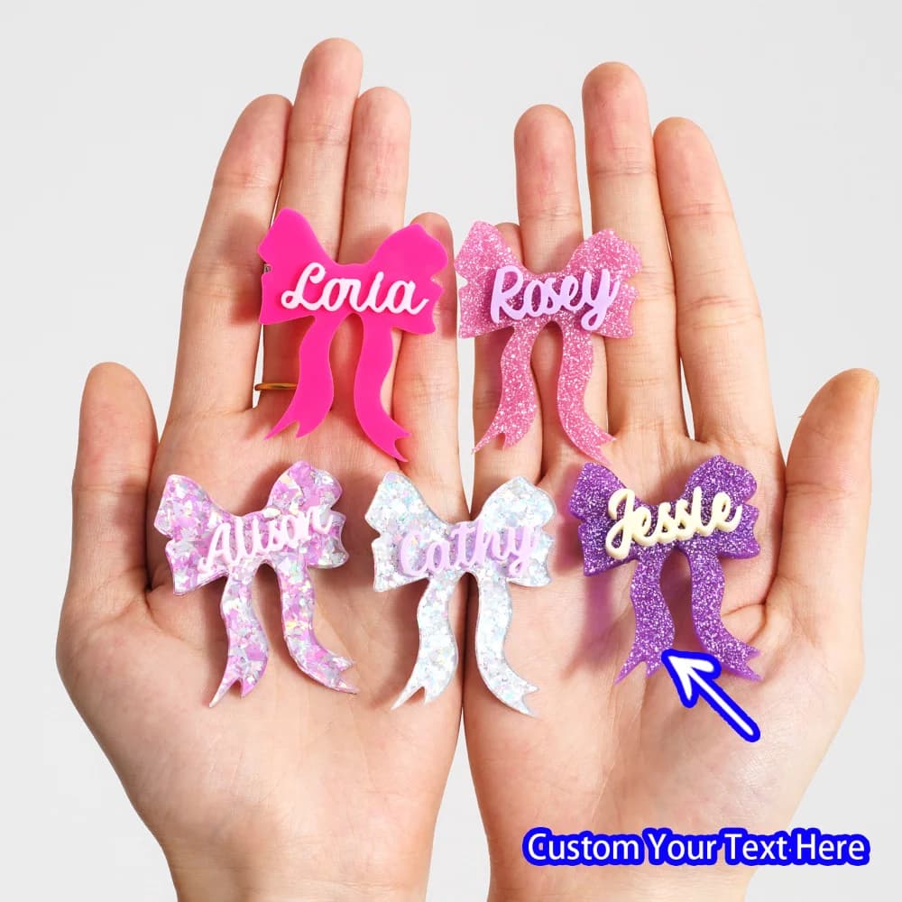 1 piece PMMA custom hair clip: bow accessory and custom name | Single cute DIY gift laser etched for everyday use of teenagers