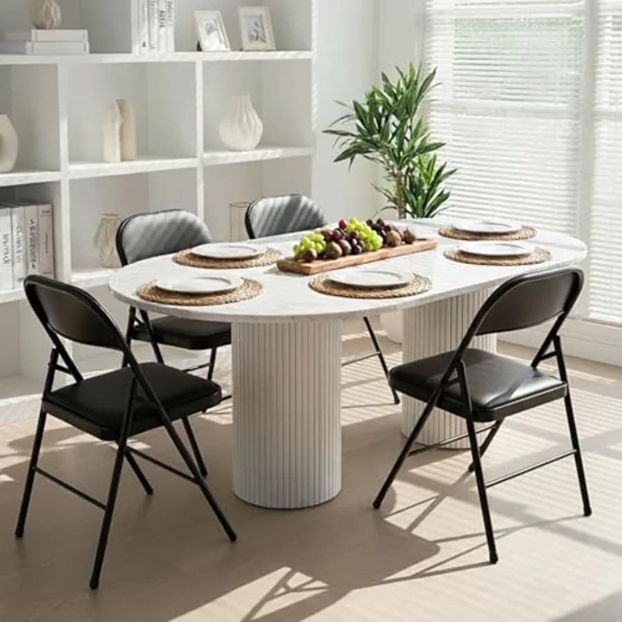 Set of 4 Simple Deluxe Lunch Chairs with Leather Cushion, Foldable, Contemporary, for Kitchen, with Padded Back and Robust Metal Structure