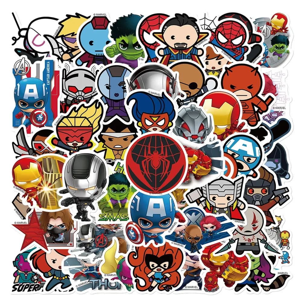 50 pieces Avengers Anime Cartoon Sticker DIY helmet motorcycle skateboard laptop bike car Hulk steel Iron Man stickers decals decals