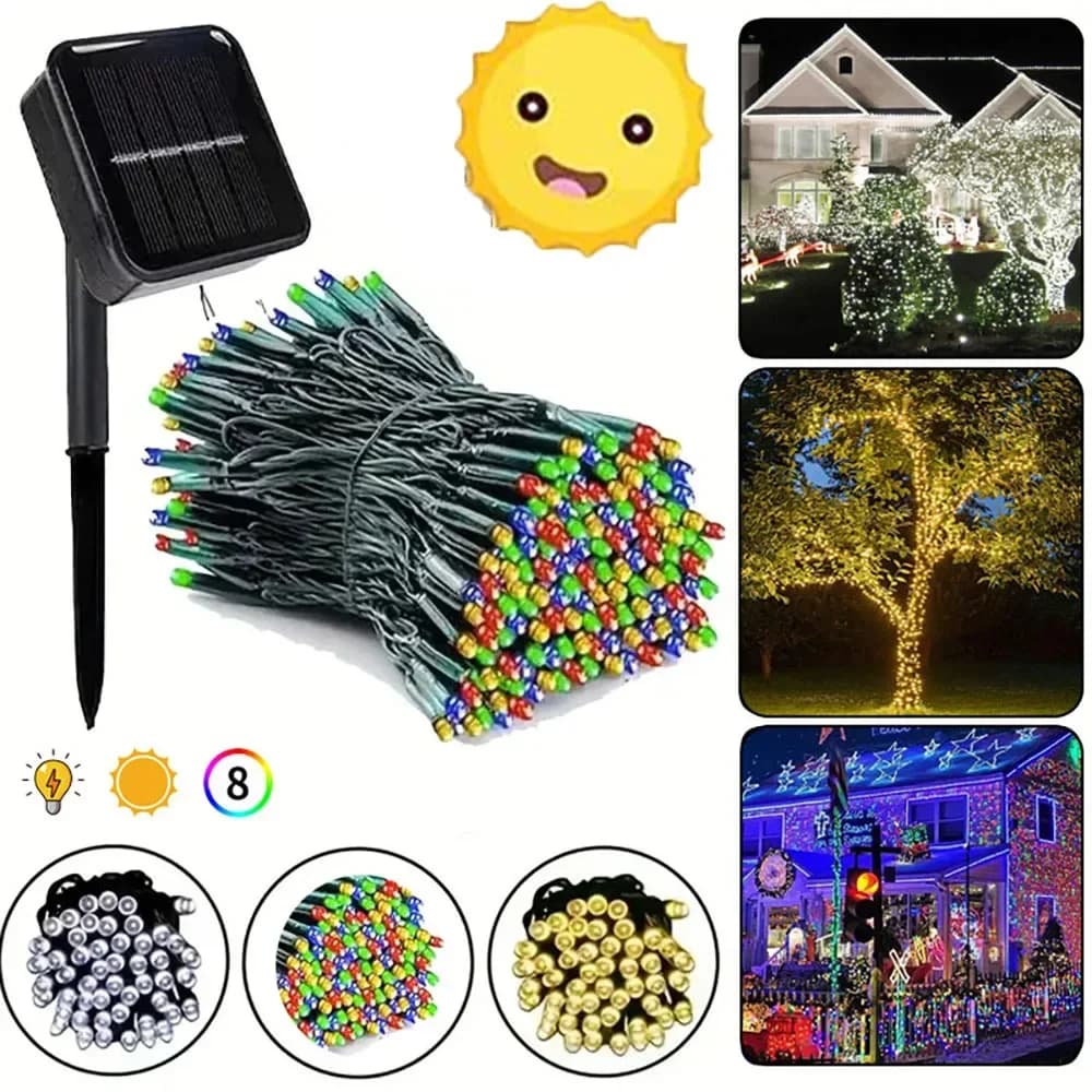 Runto5/7/12M 8 modalità stringa solare LED lucine ghirlanda lampade esterne ad energia solare impermeabili matrimonio Natale casa giardino