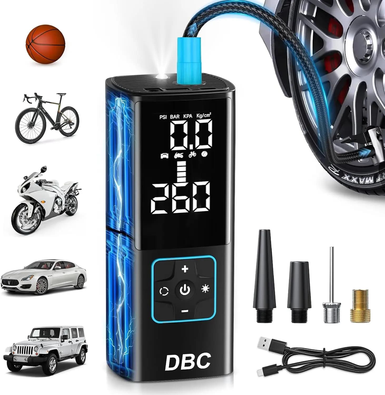 Gonfiatore per pneumatici con compressore d'aria digitale senza fili 12V con batteria da 20000mAh 150 PSI per strumento di manutenzione per auto e bici