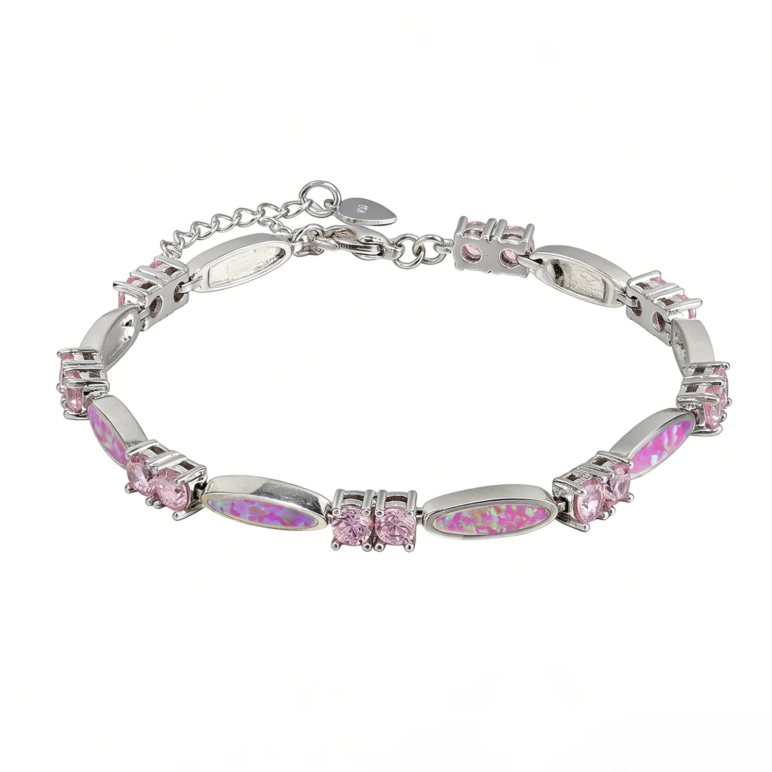 Bracciale con Opale Rosa per Donne, Delicato Bracciale con Opale Ovale e Rotondo, Gioiello Minimalista Romantico da Regalo