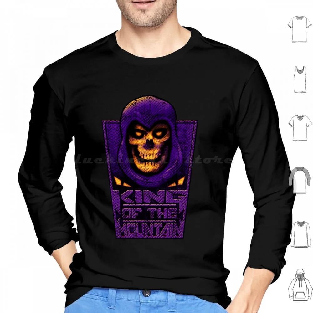 Felpe con cappuccio King Of The Mountain Manica lunga King Of The Mountain Skull Skeleton Parodia Cultura pop Popnerd Cultura Popnerd