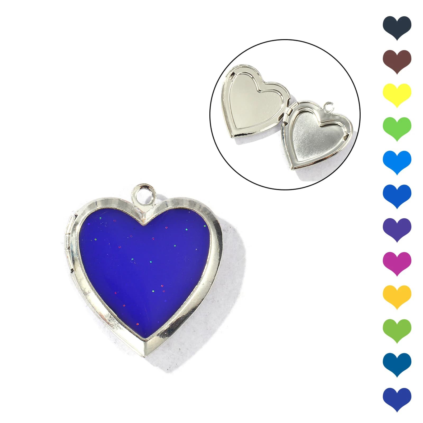 2 PCs 304 Stainless Steel Valentine's Day Picture Photo Locket Frame Pendants Enamel Magic Temperature Sensing Color Changing