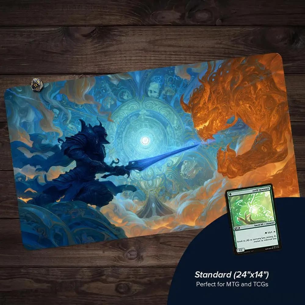 1PCS Fantasy Knight vs Fire Demon Large Gaming Mouse Pad Locking Edge Non-Slip Rubber Desk Mat for TCG MTG Play