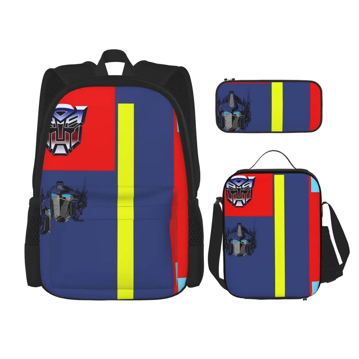 Zaini Autobots Prime per ragazzi e ragazze, zaino per studenti, borsa per il pranzo, astuccio, set da tre pezzi
