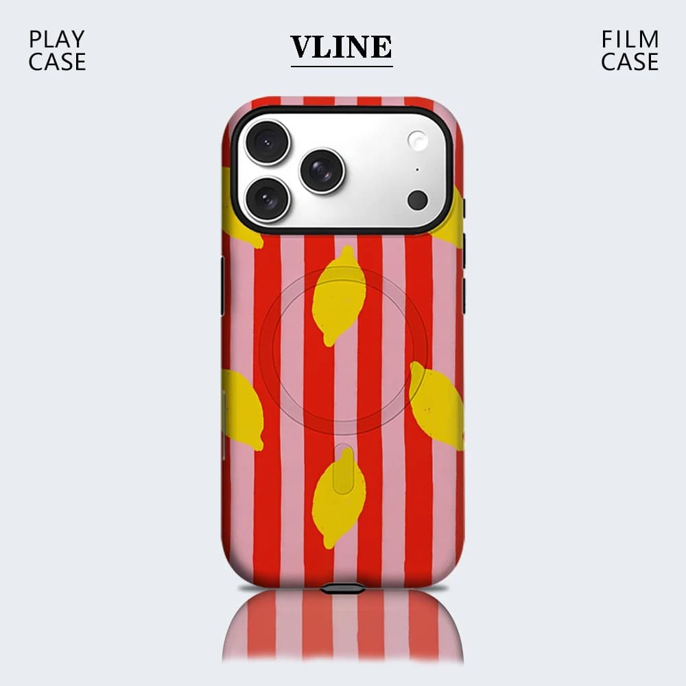 Custodia Lemon Stripe per iPhone con supporto magnetico per iPhone 17 16 15 14 13 Pro Max Plus, custodia robusta a strato singolo/doppio