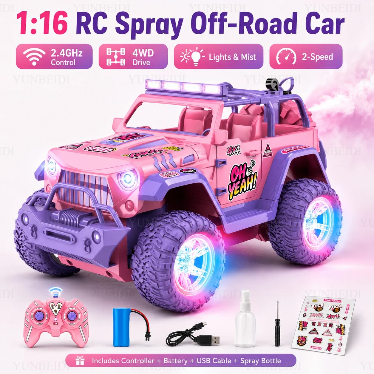 Nuovo auto telecomandata spray rosa da 2,4 g, Monster Truck Rc in scala 1:16: il regalo perfetto per le ragazze