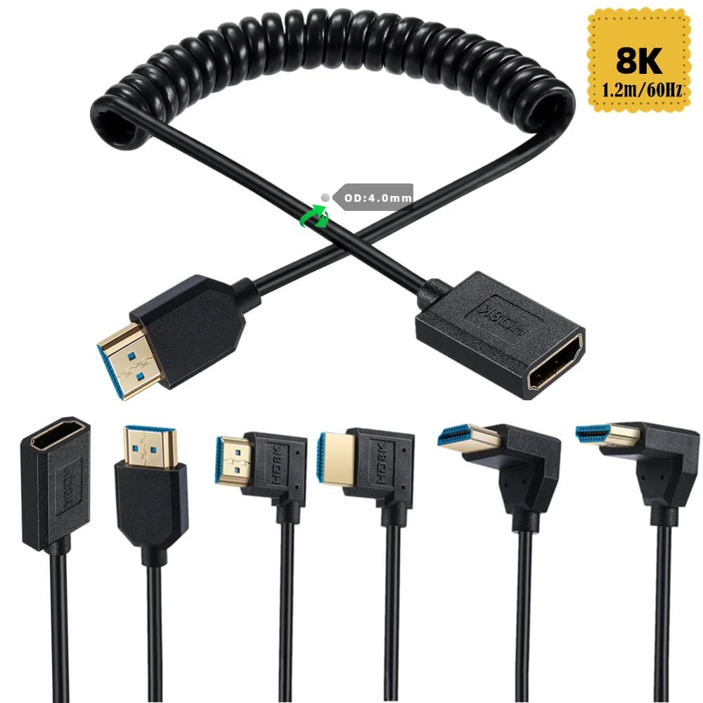 Expansion Spring Wire 2.1 Version 8K @ 60Hz Micro Mini HDMI-compatible Male To HDMI Female 90 Degree Left Right Up Down Angle