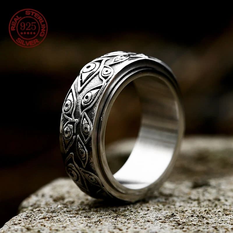 Simplicity Vintage S925 Sterling Silver Vintage Evil Eye of God Ring Spinner Ring Stress Relieving Anxiety Jewelry Gift Factory