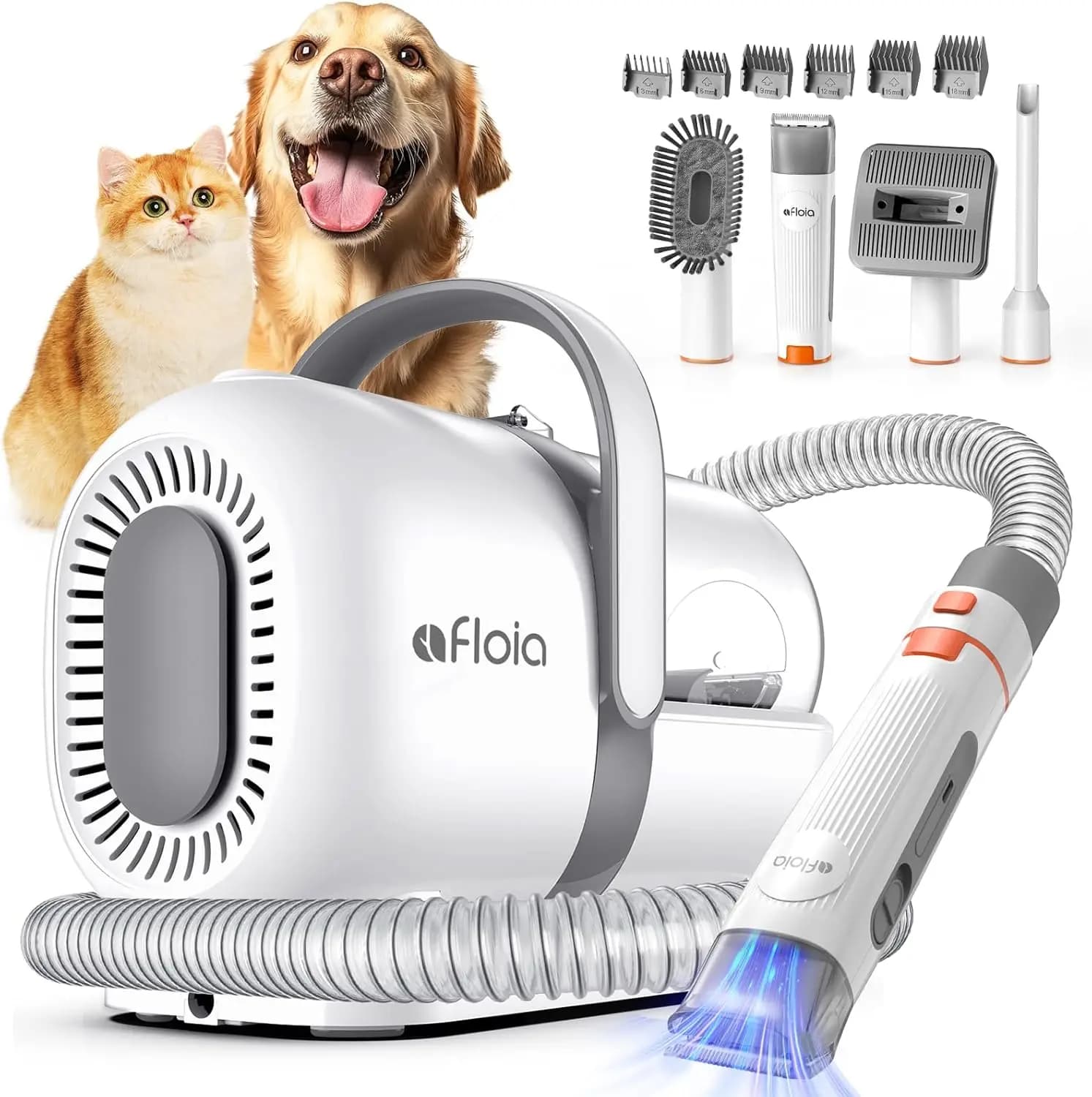 Kit Completo per la Toelettatura degli Animali Domestici con Tosatrice e Aspirapolvere Silenzioso per Peli di Cani e Gatti, Contenitore Polvere da 1.5L per la Rimozione del Pelo in Eccesso