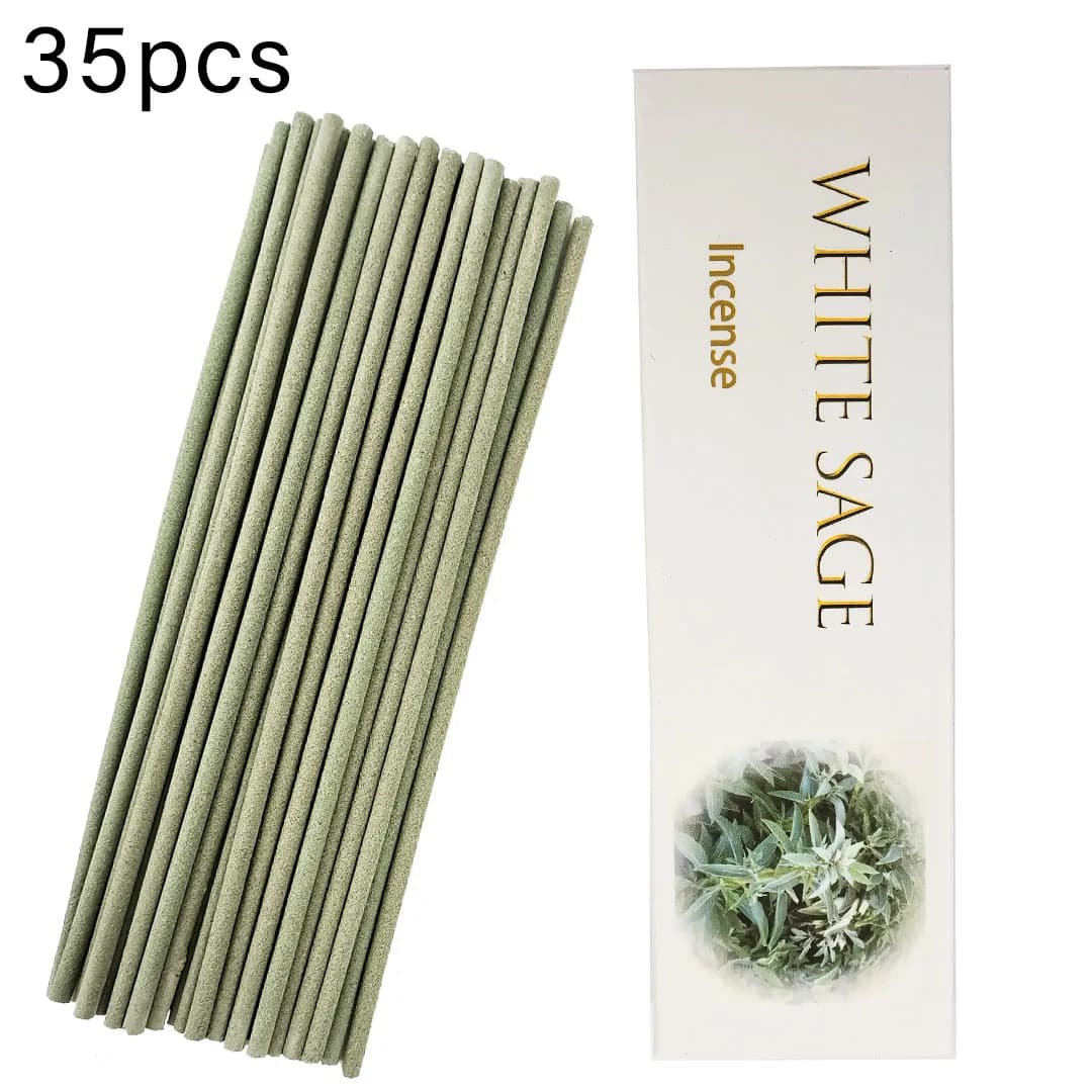 35Pcs/Box Bold White Sage Incense Sticks, Made of Natural Incense Powder, Strong-Scented Incense Sticks, Suitable for Home Air Purification, Yoga Gatherings, Camping, Fishing, Guest Rooms, Long-Lasting Fragrance, No Holiday Usage Restrictions