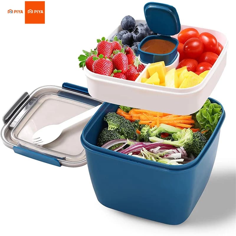 Contenitore per insalata portatile, insalatiera, 2 scomparti, con grandi scatole Bento, insalate, scatola per il pranzo, contenitore per il pranzo per alimenti