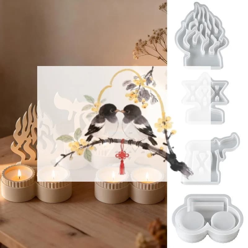 1set Silicone Candle Holder Mold With Fire Shaped Ornament Mold Silicone Tealight Mould For Plaster Concrete Resin Casting