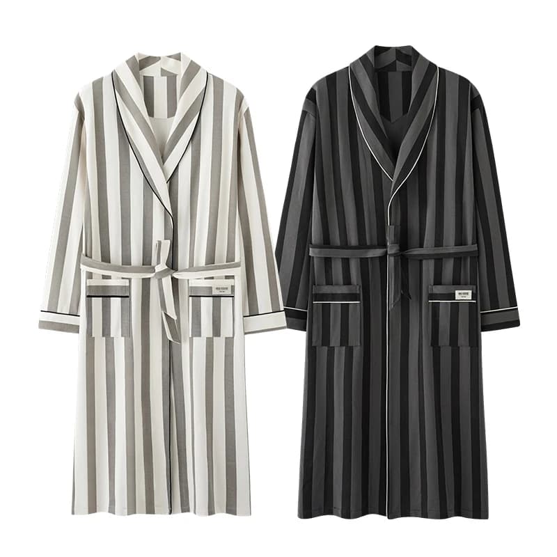 Spring Autumn Striped Bathrobe Cotton Lover Night Top Kimono Vestaglie for Men Women Long Vestaglie Bathrobe Wedding Dress